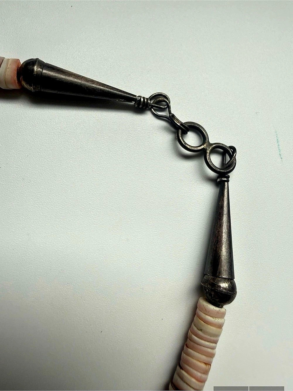 16” Vintage Black Jet Bird Fetish Necklace Shell Heishi Sterling Silver - Picture 7 of 8